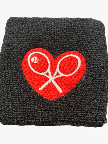Love Love Tennis Beverly Hills Luxury Boutique Equipment for Players Wristband Sweatband to Wear While You Play Tennis with Embroidered Heart and Racket Logo Great Gift for Partner, Coach, Captain or any other tennis lover.  Unisex and fits most wrists.