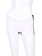 Load image into Gallery viewer, These sexy white low rise shorts are going to want to be seen!   Very light and airy.  The perfect underwear to have for the court-to-cocktails tennis dresses.  Reach up higher for that serve - and show off your LOVE shorties!
