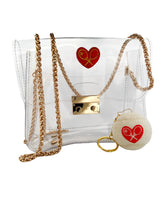 Load image into Gallery viewer, Wide Clear Handbag With Love Heart.  Elegant and lightweight clear handbag. Perfect for going out and it comes with a gift! Choose between a super cute Love Keyring or our elegant net measure.
