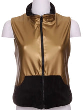 Load image into Gallery viewer, Our popular reversible vests can pair perfectly with any of our signature warm up pants! They are both soft and warm with pockets on both sides for your tennis balls.  This style is in our Black + Gold design.  Machine wash cold and hang dry.
