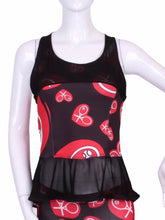 Load image into Gallery viewer, An elegant tennis ruffle top - silky soft - light - and quick-drying breathable fabric.   Scoop neckline front and crossed back with two-needle cover stitch at each seam.   Smooth binding finishes the edges with class.  The most comfortable and feminine tennis top.  These pieces run small for a more petite woman - under 5’8” - for the medium max 34 D
