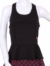 Load image into Gallery viewer, An elegant tennis ruffle top - silky soft - light - and quick-drying breathable fabric.   Scoop neckline front and crossed back with two-needle cover stitch at each seam.   Smooth binding finishes the edges with class.  The most comfortable and feminine tennis top.  These pieces run small for a more petite woman - under 5’8” - for the medium max 34 D
