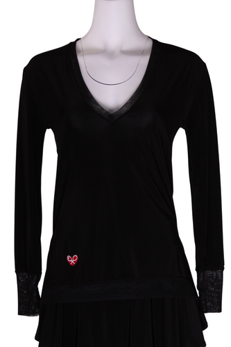 Black Long Sleeve Very Vee Tee w/ Black Mesh - I LOVE MY DOUBLES PARTNER!!!