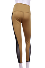 Load image into Gallery viewer, Brushed Gold + Black Mesh Leg Lengthening Leggings - I LOVE MY DOUBLES PARTNER!!!
