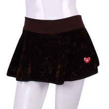 Load image into Gallery viewer, Crushed Brown Velvet LOVE “O” Tennis Skirt - I LOVE MY DOUBLES PARTNER!!!
