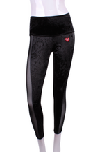 Load image into Gallery viewer, Crushed Velvet + Black Mesh Leg Lengthening Leggings - I LOVE MY DOUBLES PARTNER!!!
