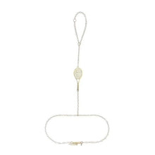 Load image into Gallery viewer, Dainty Solid Gold Tennis Racket and Diamond Ball Hand Jewel - I LOVE MY DOUBLES PARTNER!!!
