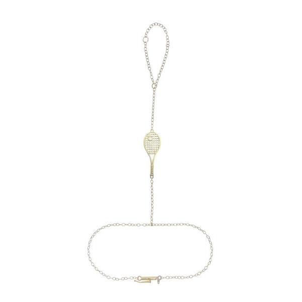 Dainty Solid Gold Tennis Racket and Diamond Ball Hand Jewel - I LOVE MY DOUBLES PARTNER!!!