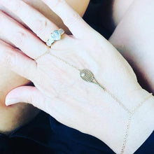 Load image into Gallery viewer, Dainty Solid Gold Tennis Racket and Diamond Ball Hand Jewel - I LOVE MY DOUBLES PARTNER!!!
