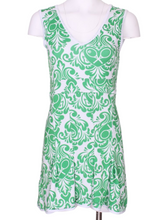 Load image into Gallery viewer, Damask + Green on White Angelina Tennis Dress - I LOVE MY DOUBLES PARTNER!!!
