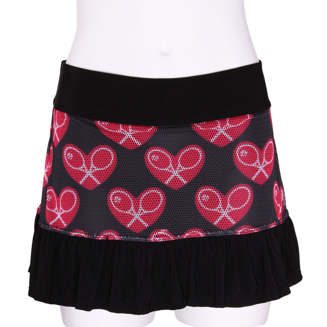 Ghost Heart Mesh Ruffle Skirt Mid Heart on Black - I LOVE MY DOUBLES PARTNER!!!