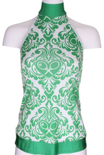 Load image into Gallery viewer, Green Damask + Heart Halter Top - I LOVE MY DOUBLES PARTNER!!!
