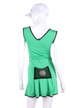 Load image into Gallery viewer, The Angelina Dress is from our sophisticated and elegant collections, for women with a flair for looking good.   Wear this stunning piece straight from the court....to cocktails.  This style is in our kelly green design, with a flattering v-neck neckline.

