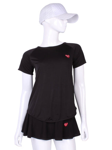 Tie Back Tee Short Sleeve Black - I LOVE MY DOUBLES PARTNER!!!