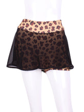 Load image into Gallery viewer, This Black Mesh Skirt Leopard LOVE &quot;O&quot; Skirt has shorties underneath and NO seams on the &quot;O&quot;!  It&#39;s cut like a doughnut to show and move beautifully as you play.  The fabric is uber soft and light - it dries quickly - and protects from UV rays too.  This skirt has a “nearly naked” feel about it.  All of the colors and patterns are LIMITED EDITION - once they are sold - we may or may not make them again exactly the same.
