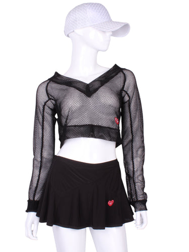 Black Fishnet Straight Back Vee Crop Top - I LOVE MY DOUBLES PARTNER!!!