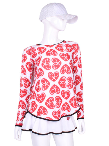 Tie Back Tee long Sleeve North/South/East/West Heart - I LOVE MY DOUBLES PARTNER!!!