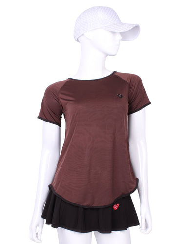 Tie Back Tee Short Sleeve Brown - I LOVE MY DOUBLES PARTNER!!!