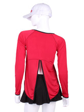 Load image into Gallery viewer, Tie Back Tee Long Sleeve Red - I LOVE MY DOUBLES PARTNER!!!

