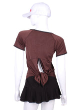 Load image into Gallery viewer, Tie Back Tee Short Sleeve Brown - I LOVE MY DOUBLES PARTNER!!!
