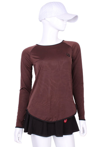 Tie Back Tee Long Sleeve Brown - I LOVE MY DOUBLES PARTNER!!!