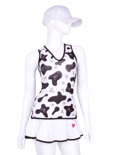 Straight Back Vee Tank Cow Print - I LOVE MY DOUBLES PARTNER!!!