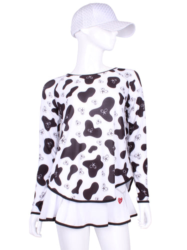 Tie Back Tee Long Sleeve Cow Print - I LOVE MY DOUBLES PARTNER!!!