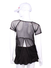 Load image into Gallery viewer, Tie Back Tee Short Sleeve Black Fishnet - I LOVE MY DOUBLES PARTNER!!!

