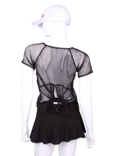Load image into Gallery viewer, Tie Back Tee Short Sleeve Black Fishnet - I LOVE MY DOUBLES PARTNER!!!
