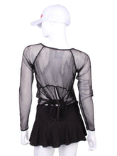 Load image into Gallery viewer, Tie Back Tee Long Sleeve Black Fishnet - I LOVE MY DOUBLES PARTNER!!!
