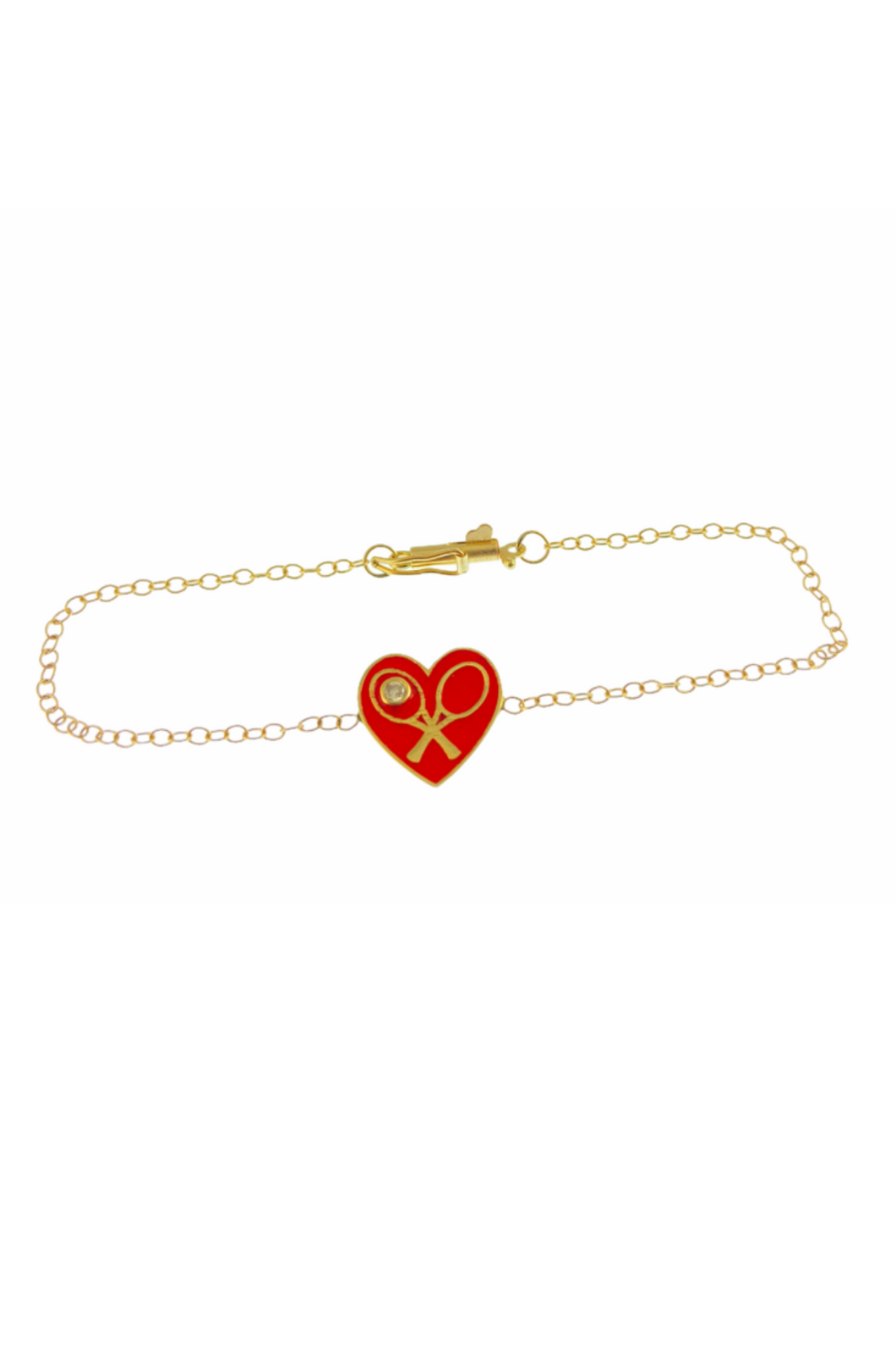 Red Enamel Heart + Diamond Gold Bracelet - I LOVE MY DOUBLES PARTNER!!!