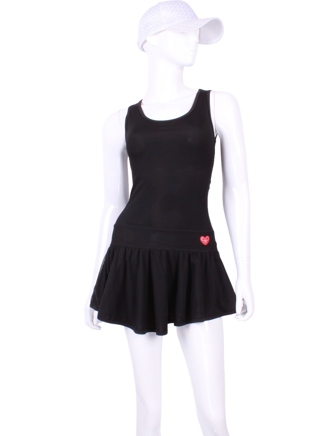 Sexy and soft black tennis dress to wear from the tennis court to cocktails because it's so elegant, comfortable and feminine.  Has a unique back tennis net pocket that holds two tennis balls, keeping them dry and behind you when you play.