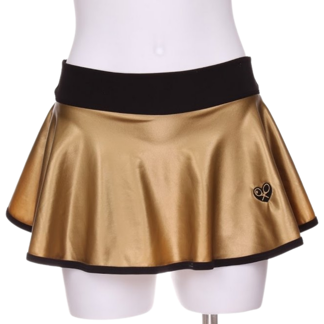 Pleather Gold LOVE “O” Tennis Skirt - I LOVE MY DOUBLES PARTNER!!!