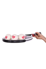 Load image into Gallery viewer, The cutest tennis balls ever.   The pressured white balls are handmade in Bath, England (where Adeline the designer was actually born) - and bear the LOVE LOVE TENNIS trademark Heart + Rackets Logo.
