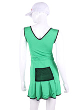 Load image into Gallery viewer, The Angelina Dress is from our sophisticated and elegant collections, for women with a flair for looking good.   Wear this stunning piece straight from the court....to cocktails.  This style is in our kelly green design, with a flattering v-neck neckline.
