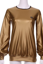 Load image into Gallery viewer, Pleather Gold Long Sleeve Warm Up Top - I LOVE MY DOUBLES PARTNER!!!
