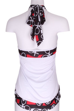 Load image into Gallery viewer, White Halter Top + Black Red White Heart Trim - I LOVE MY DOUBLES PARTNER!!!
