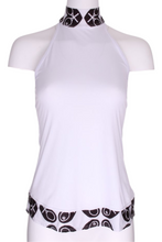 Load image into Gallery viewer, White Halter Top + Black White Diamond Heart Trim - I LOVE MY DOUBLES PARTNER!!!
