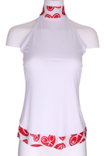 Load image into Gallery viewer, White Halter Top + Red White Heart Trim - I LOVE MY DOUBLES PARTNER!!!
