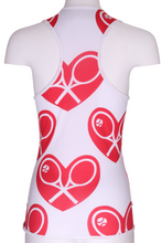 Load image into Gallery viewer, White Vee Tank with Huge Hearts on Back - I LOVE MY DOUBLES PARTNER!!!
