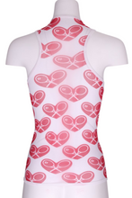 Load image into Gallery viewer, White Vee Tank with Mid Heart Mesh on Back - I LOVE MY DOUBLES PARTNER!!!
