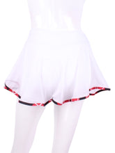 Load image into Gallery viewer, This gorgeous mini heart on off white MESH LOVE &quot;O&quot; Skirt has shorties underneath and NO seams on the &quot;O&quot;!  It&#39;s cut like a doughnut to show and move beautifully as you play.  The under shorts has uber soft and light fabric - it dries quickly - and protects from UV rays too.  This skirt has a “nearly naked” feel about it. 
