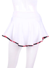 Load image into Gallery viewer, This gorgeous mini heart on off white LOVE &quot;O&quot; Skirt has shorties underneath and NO seams on the &quot;O&quot;!  It&#39;s cut like a doughnut to show and move beautifully as you play.  The fabric is uber soft and light - it dries quickly - and protects from UV rays too.  This skirt has a “nearly naked” feel about it.
