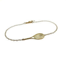 Load image into Gallery viewer, Yellow Gold Racket + Diamond Ball Tennis Lover&#39;s Bracelet - I LOVE MY DOUBLES PARTNER!!!
