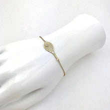 Load image into Gallery viewer, Yellow Gold Racket + Diamond Ball Tennis Lover&#39;s Bracelet - I LOVE MY DOUBLES PARTNER!!!
