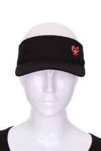 Load image into Gallery viewer, Visor Black or Red or White with Heart + Rackets Logo - I LOVE MY DOUBLES PARTNER!!!
