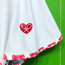 Load image into Gallery viewer, White Love &quot;O&quot; Skirt with White + Red Trim - I LOVE MY DOUBLES PARTNER!!!
