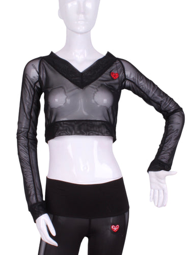 Black Mesh Vee Crop Top - I LOVE MY DOUBLES PARTNER!!!