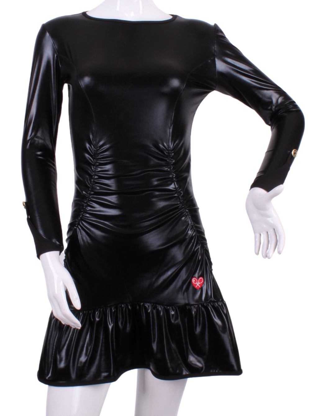 Shiny Black Long Sleeve Monroe Solid Tennis Dress - I LOVE MY DOUBLES PARTNER!!!