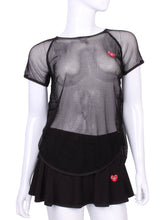 Load image into Gallery viewer, Tie Back Tee Short Sleeve Black Fishnet - I LOVE MY DOUBLES PARTNER!!!
